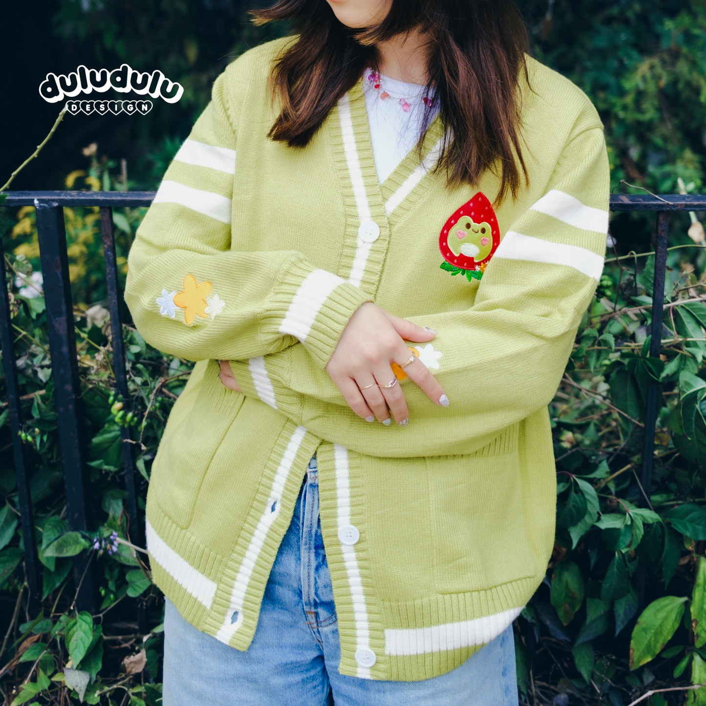 Olive Green Strawberry Froggie Cardigan