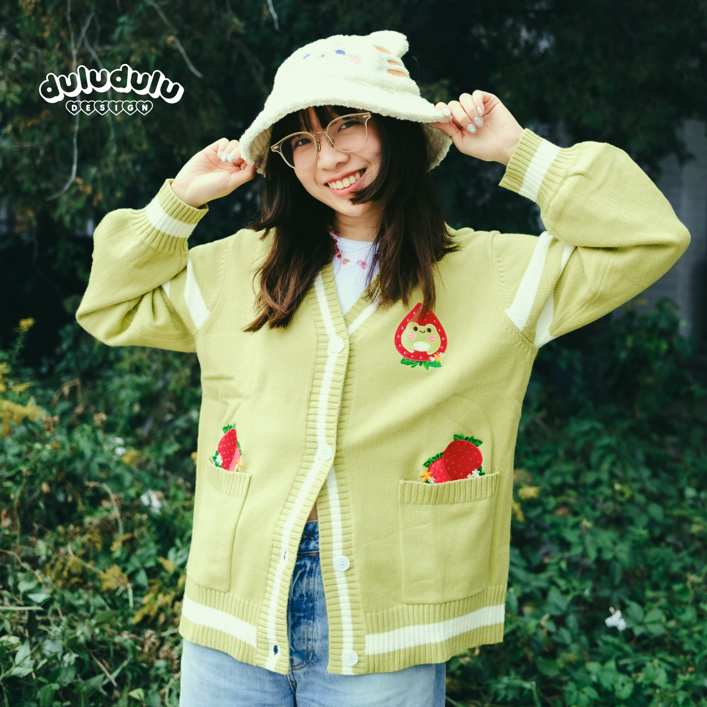 Olive Green Strawberry Froggie Cardigan
