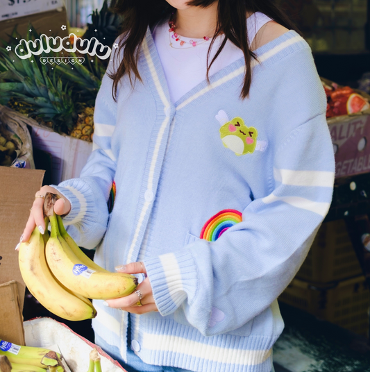 Pastel Blue Rainbow Froggie Cardigan
