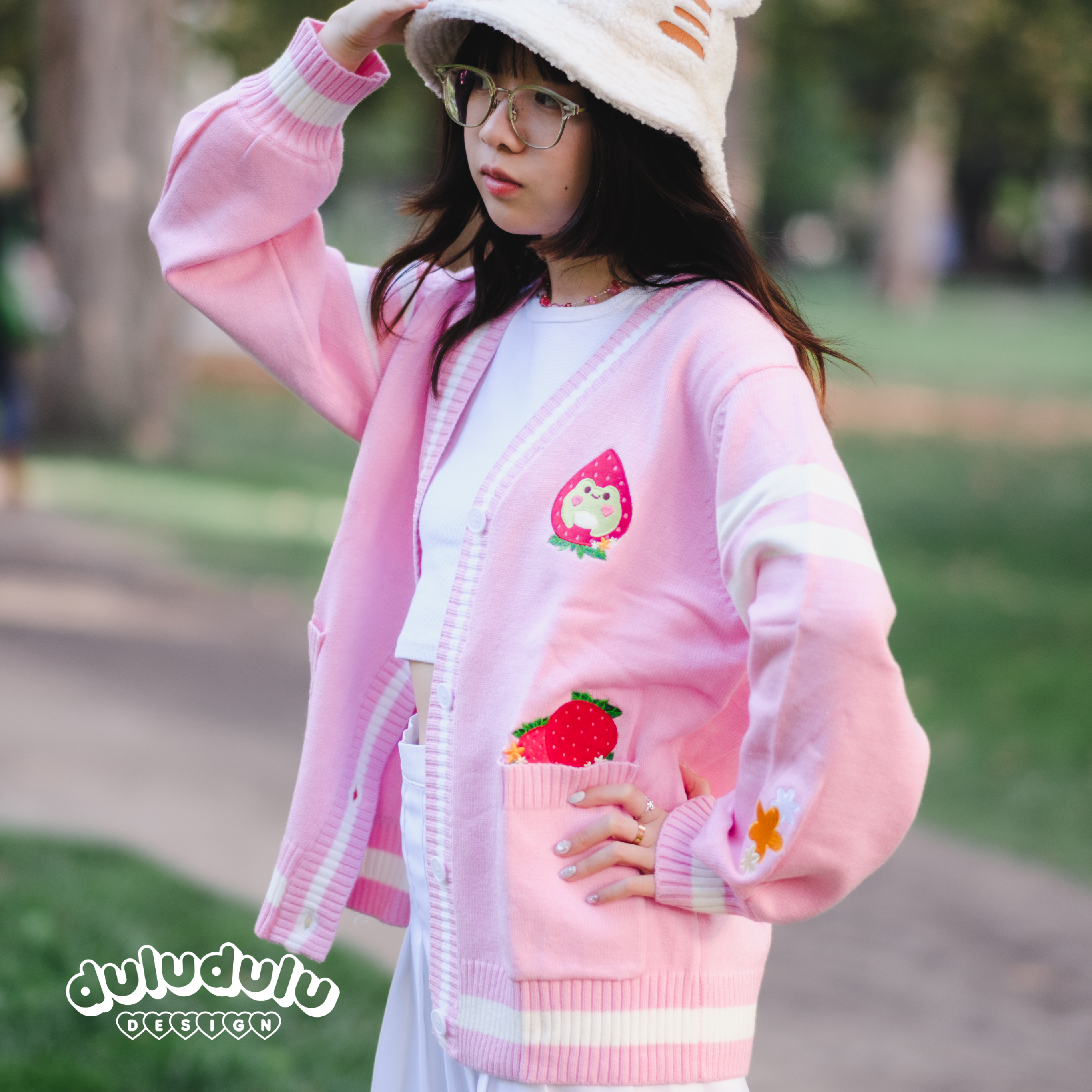 Strawberry Pink Froggie Cardigan – duluduludesign Strawberry Pink Froggie Cardigan – duluduludesign