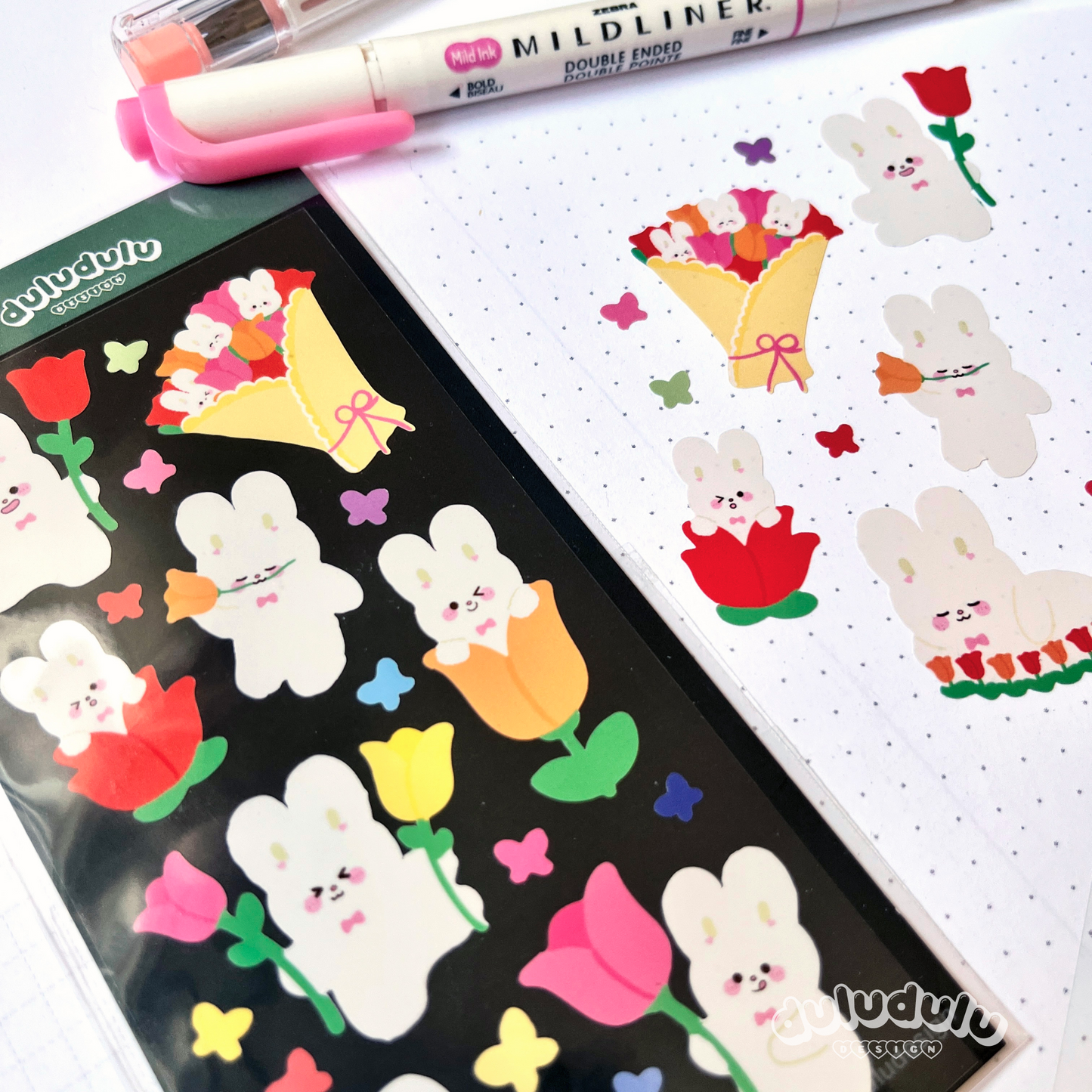 Tulip Bunnies Deco Sticker Sheet