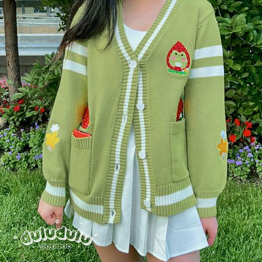 Olive Green Strawberry Froggie Cardigan