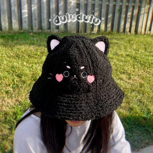 Fluffy Black Cat bucket hat