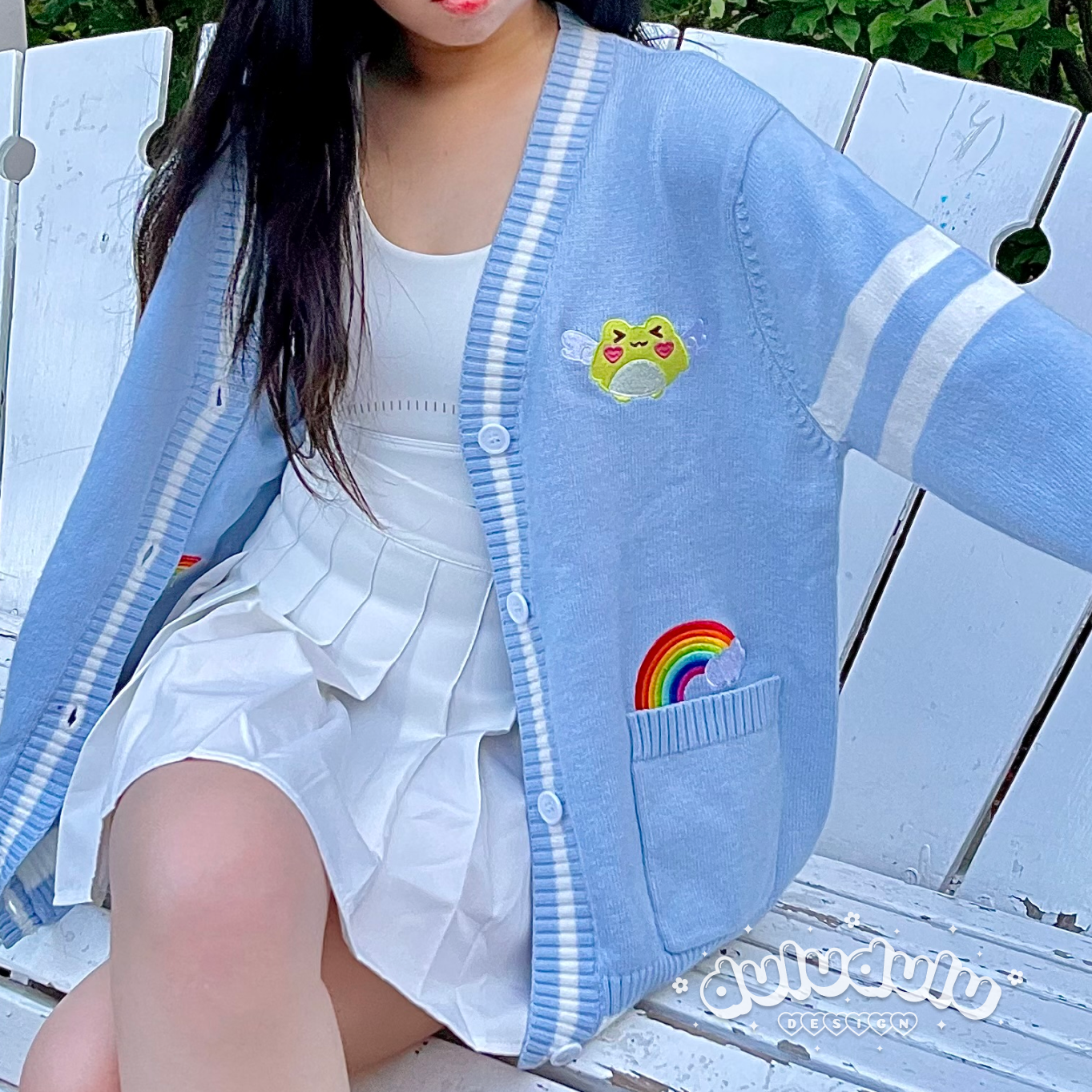 Pastel Blue Rainbow Froggie Cardigan