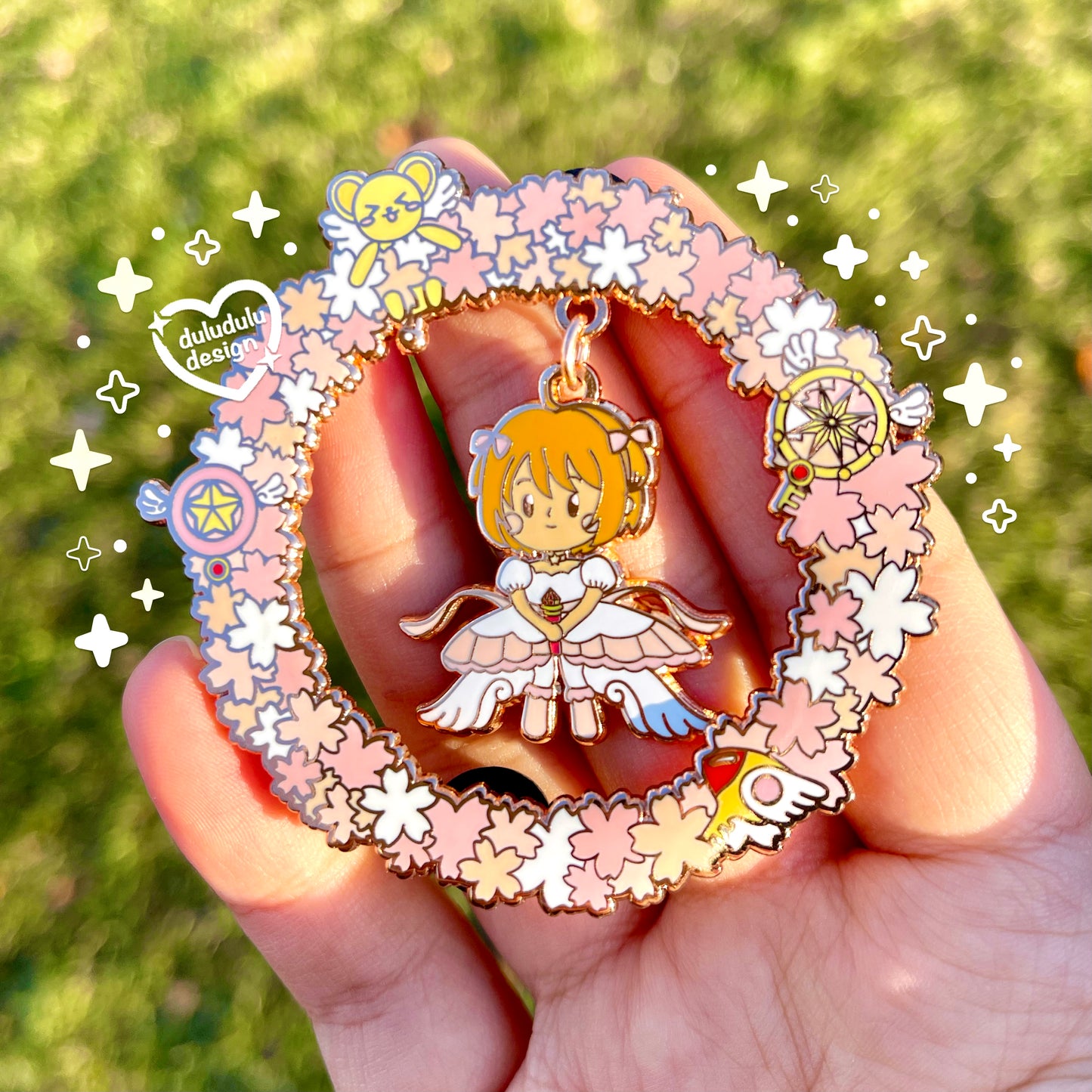 Cardcaptor Sakura Floral Ring Dangling Enamel Pin (Pink)
