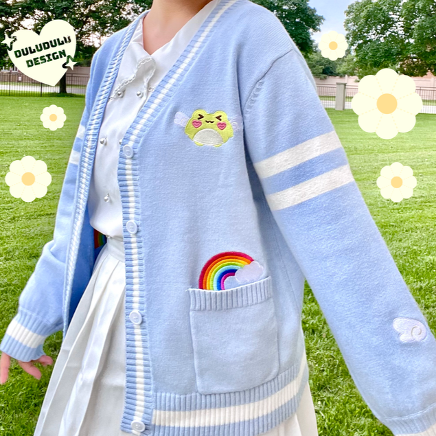 Pastel Blue Rainbow Froggie Cardigan