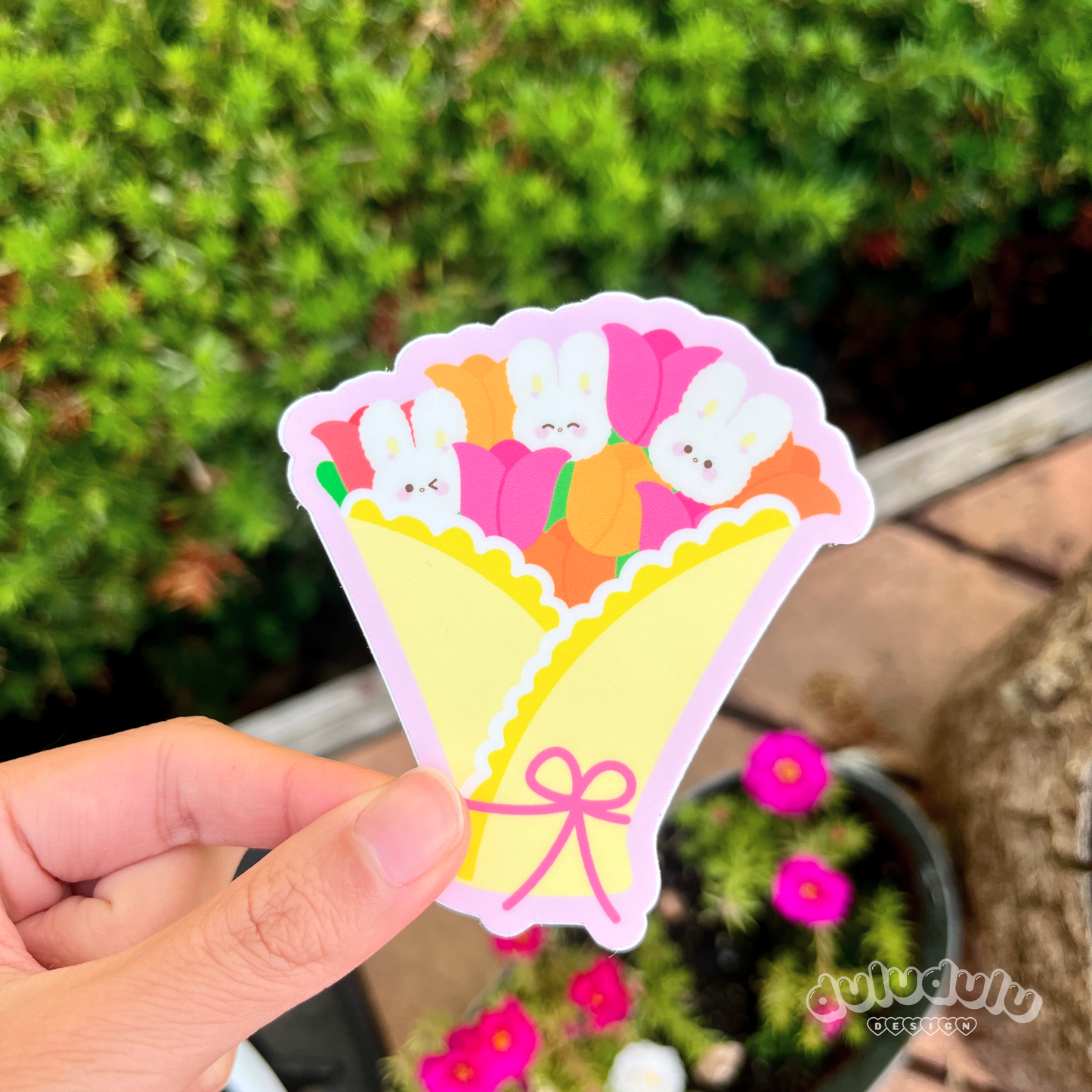 Tulip Bunny Bouquet Vinyl Sticker