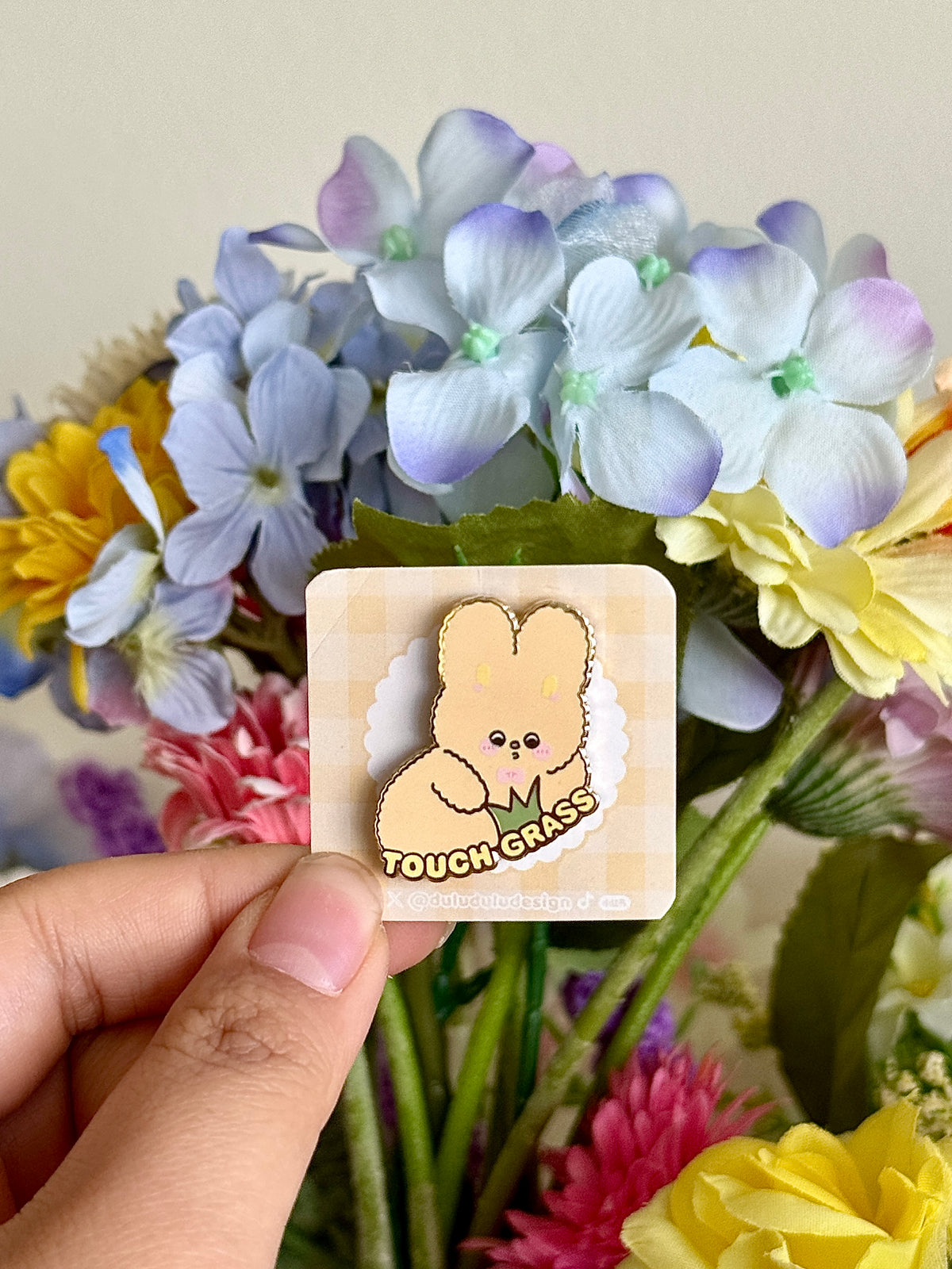 Touch Grass Bunny Enamel Pin