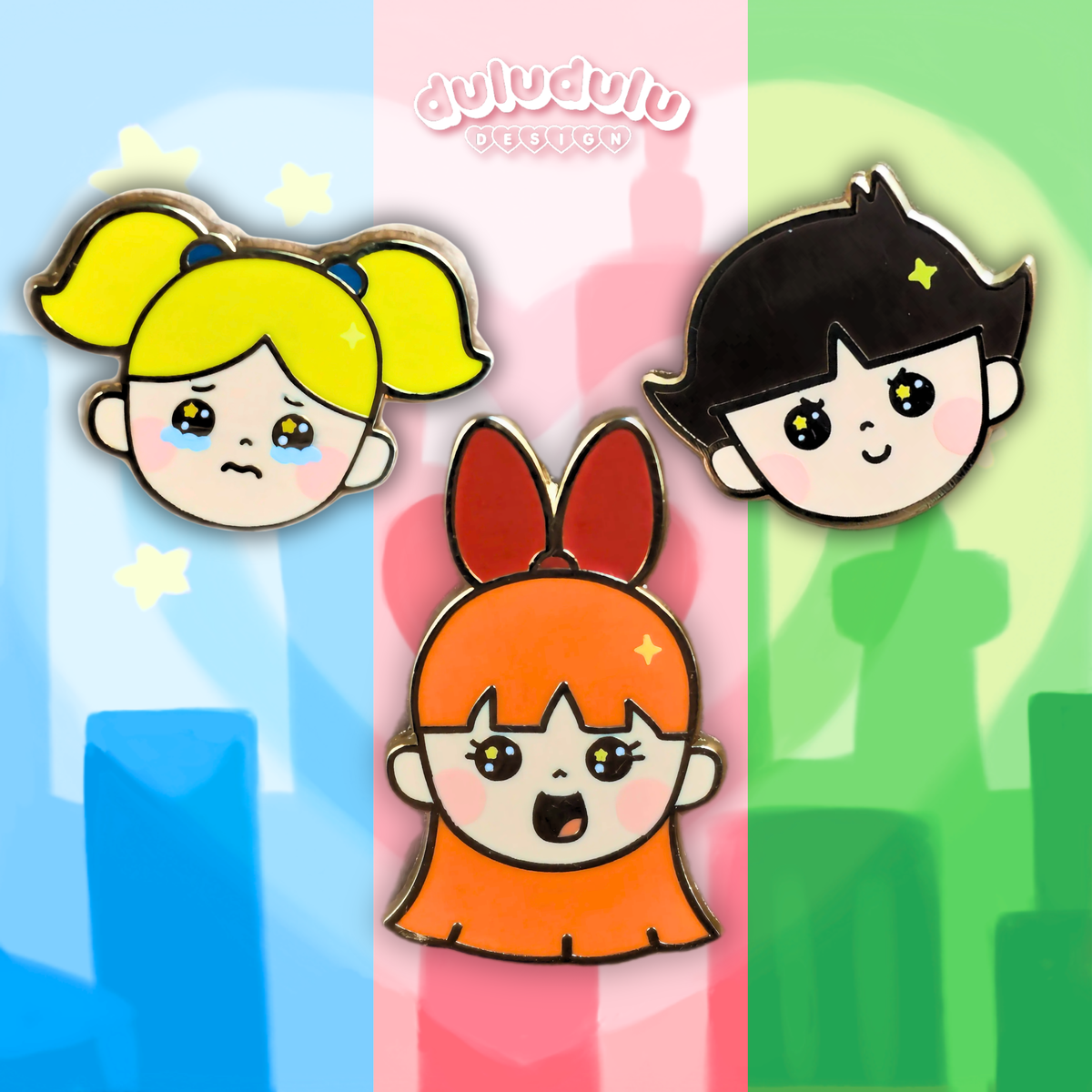 Powerpuff girls trio enamel pins