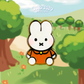 orange blue miffy pin on an illustrated background