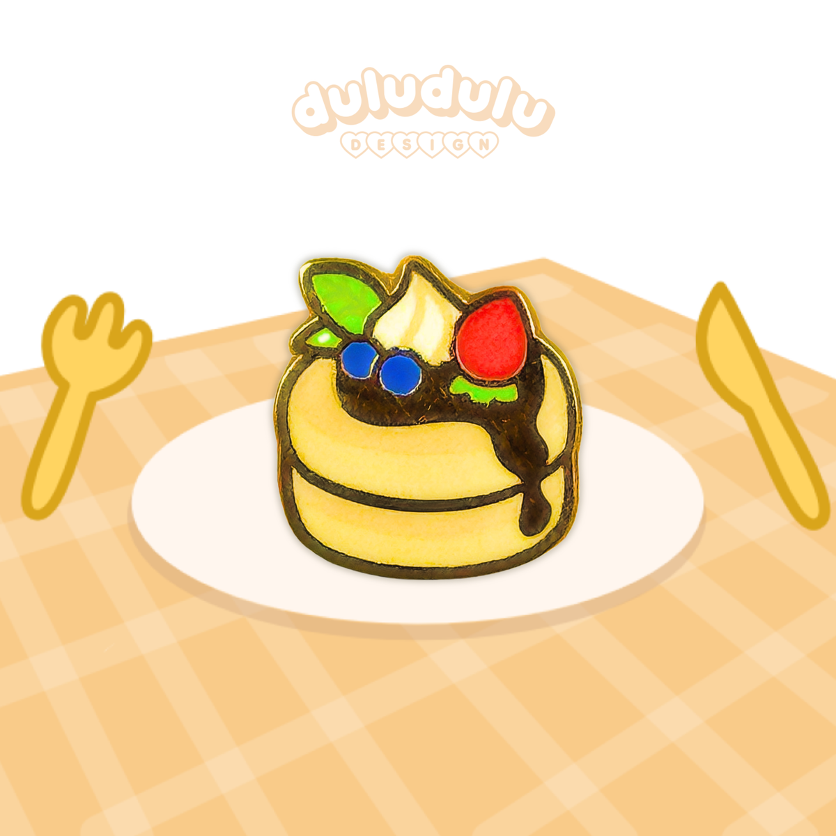 pancake mini pin on an illustrated background