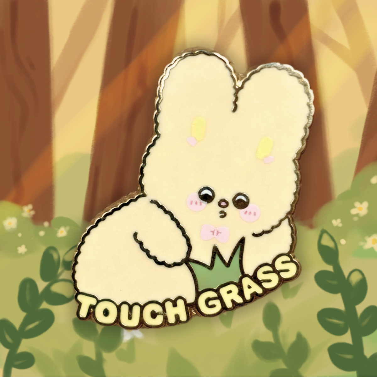 Touch Grass Bunny Enamel Pin