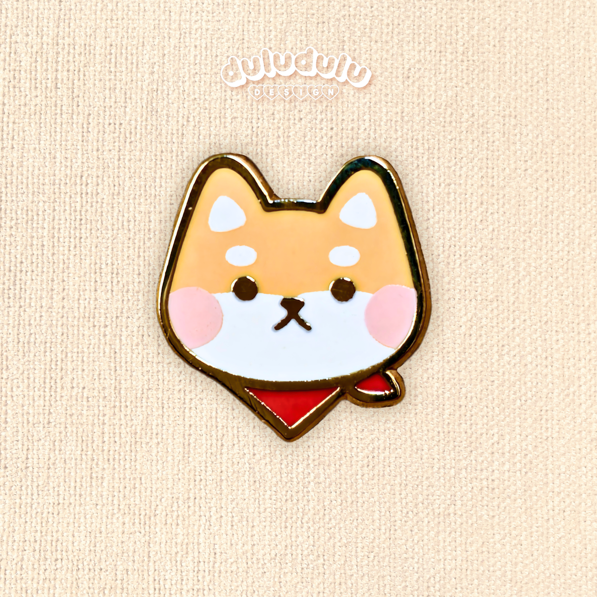 yellow shiba inu mini pin on a plain backgorund