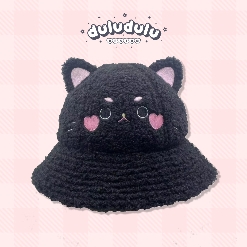 Fluffy Black Cat bucket hat